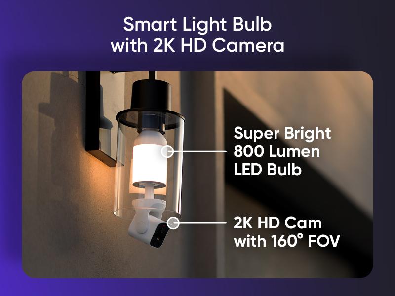 Wyze Bulb Cam — 2K HD Light Bulb Security Camera, 24/7 MicroSD Recording, Color Night Vision, Optional Advanced AI Subscription for Pet/Package/Person Detection, Dimmable LED, Color Night Vision, 2-Way Audio