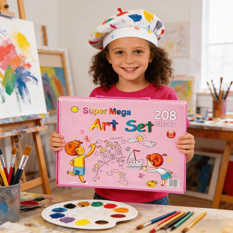 Art Supplies, 208-Piece Drawing Art Kit, Gifts for Kids Girls Boys Teens, Art Set Crafts Case with Double Sided Trifold Easel, Includes Sketch Pads, Crayons, Colored Pencils (Pink) Art Supplies, 208-Piece Drawing Art Kit, Gifts for Kids Girls Boys Teens, Art Set Crafts Case with Double Sided Trifold Easel, Includes Sketch Pads, Crayons, Colored Pencils (Pink)