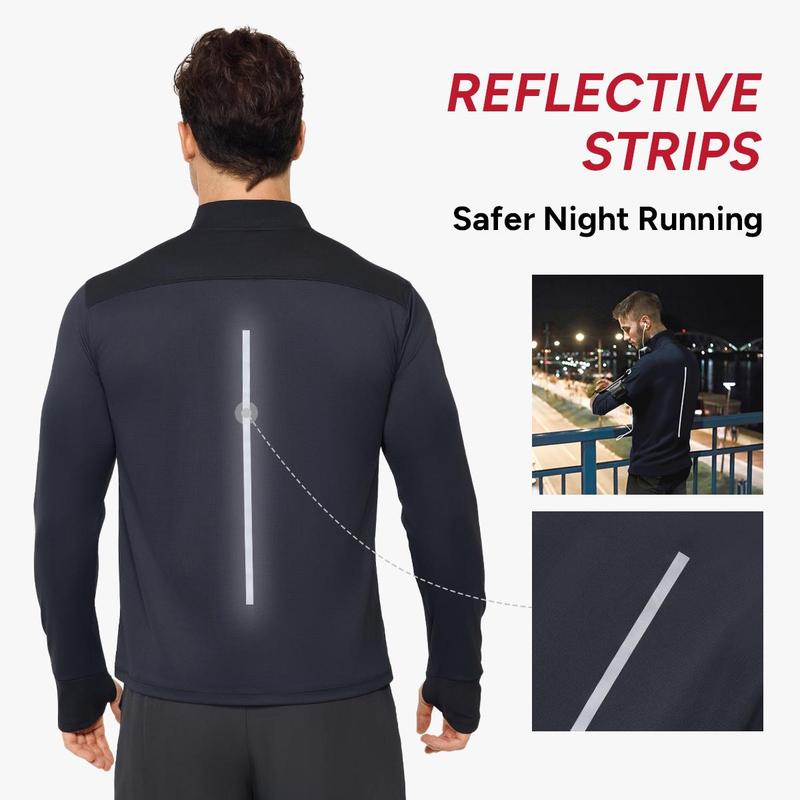 Nebility Men's Compression Long Sleeve Shirt with Reflective Strip Quick Dry Moisture Wicking UV Sun Protection for Fishing Workout Gym Athletic Activities
