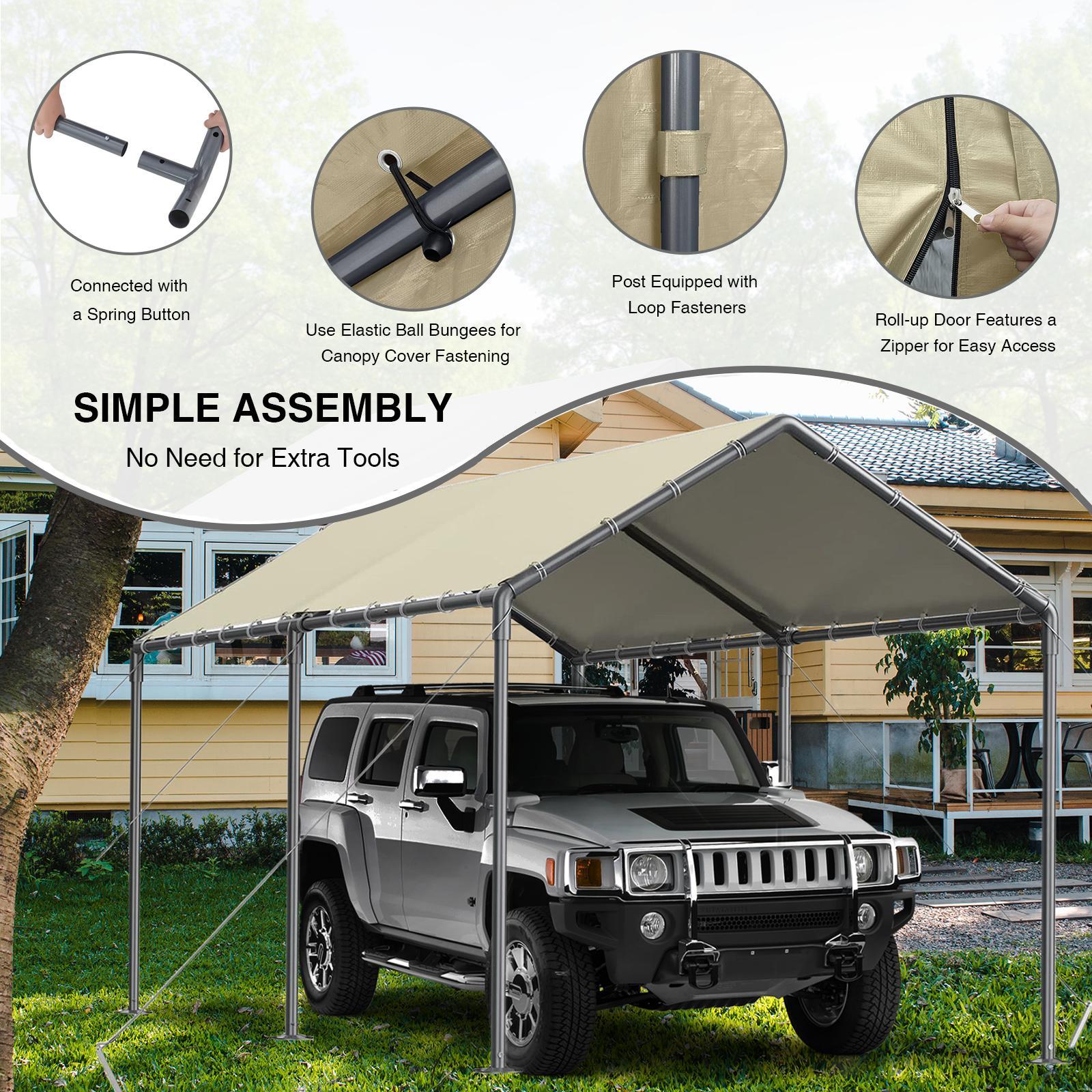 Grezone Canopy 10x20 Heavy Duty,Metal Carport Waterproof Carport Garage Tent Outdoor for Car Tuck Boat SUV Party Frame Steel Stability Protection
