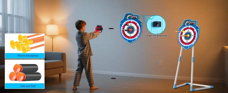 VATOS 2 Pack Bow and Arrow Toy with LED Light - 4 in 1 Archery & Dart Game Set with 20 Suction Cup Arrows, Shark Glow Target & Dart Board - Indoor/Outdoor Birthday Gift for Kids Boys Girls Ages 5-12