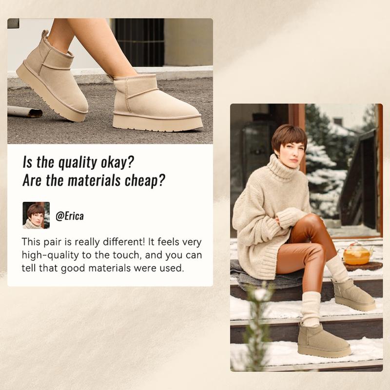 OOW Women's Snow Boots Platform Mini Boots for Women Winter Suede Ankle Boots with Fur Lining Memory Foam Insole Lightweight Anti-Slip EVA Outsole Classic Chunky Walking Shoes