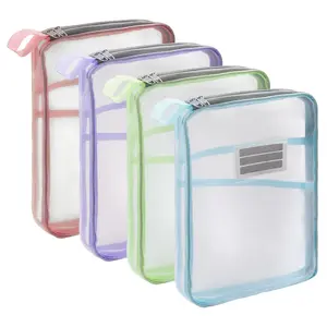 4Pcs Mesh Zipper Pouch - A4 Document Storage Bag with Zipper,Portable Multipurpose Organizer,Multi-layer File Folders,for Students Teachers Office Supplies