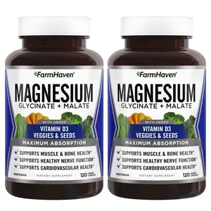 FarmHaven Magnesium Glycinate & Malate Complex w/Vitamin D3, 100% Chelated for Max Absorption, Vegetarian – Bone Health, Nerves, Muscles, 240 Capsules, 120 Days Supplement Fitness Dietary Healthcare Edible Healthy