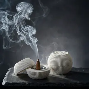 Modern Minimalist 2-Piece Stone Incense Burner – Closable Geometric Mabkhara