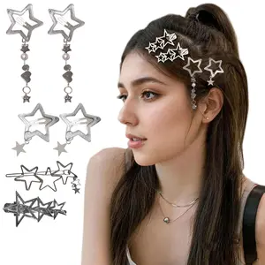 6Pcs Kawaii Hair Y2K Hair Clip Y2k Accessories Star Y2k Hair Clips Y2k Hair Accessories Emo Hair Accessories Disco Hair Accessories, silvery