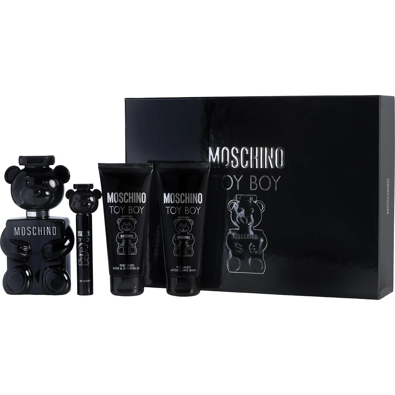 Moschino Toy Boy Set-Eau De Parfum Spray 3.3 Oz & Aftershave Balm 3.3 Oz & Shower Gel 3.4 Oz & Eau De Parfum Spray 0.33 Oz For Men Moschino Toy Boy Set-Eau De Parfum Spray 3.3 Oz & Aftershave Balm 3.3 Oz & Shower Gel 3.4 Oz & Eau De Parfum Spray 0.33 Oz For Men