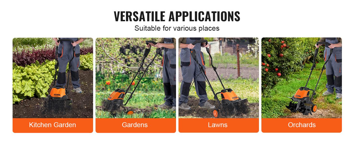 VEVOR 10/12 Amp Electric Tiller, Corded Electric Tiller/Cultivator, Steel Mn Tines, Rototiller for Garden Lawn Soil Digging