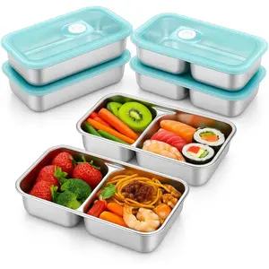 2-Pack Stainless Steel Snack Containers with Lids, Reusable Food Storage Boxes for Travel and Work (Clear Lid/Silver Base)
