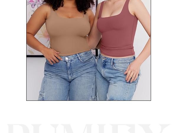 PUMIEY Square Neck Women's Tank Top Sleeveless Double Lined Basic Tops Sharp Collection Womenswear Tube Minimalist Comfort Lady Underwear Casual TikTokShopHolidayHaul