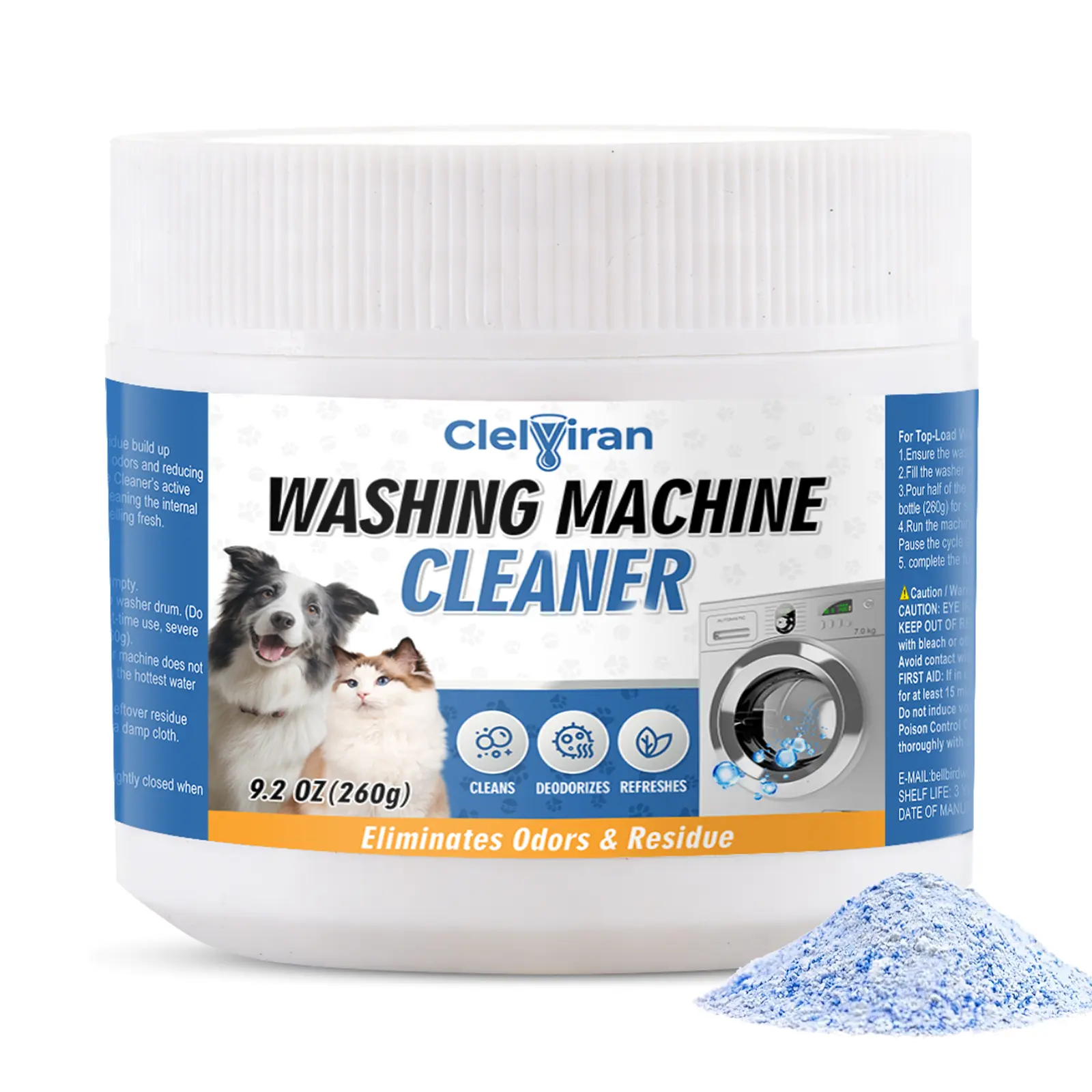 Cleviran Deep Clean Washing Machine Cleaner Powder - Ultimate Odor & Clog Defense, Eliminates Trapped Pet Dander, Removes Limescale, Septic-Safe Home Appliance Care