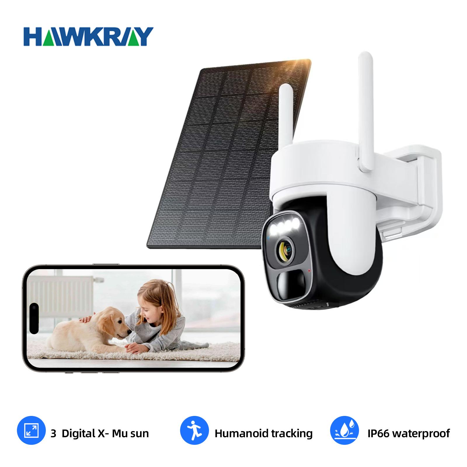 Hawkray 360Solar Security Camera with Spotlight, PIR Motion Detection, Color Night Vision, and Two-Way Talk 2K FHD WiFi