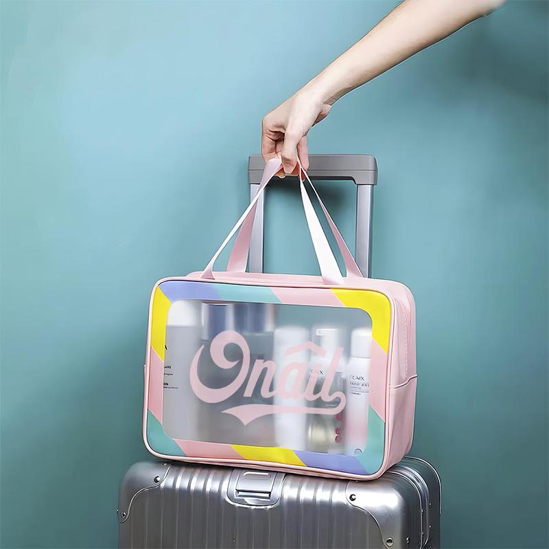ONAIL Colorful Women's Travel Toiletries Bag 4-Piece Set with Handle, Large Capacity Translucent Waterproof Travel Cosmetic Bag, Durable PVC Material Makeup Pouch Zipper
