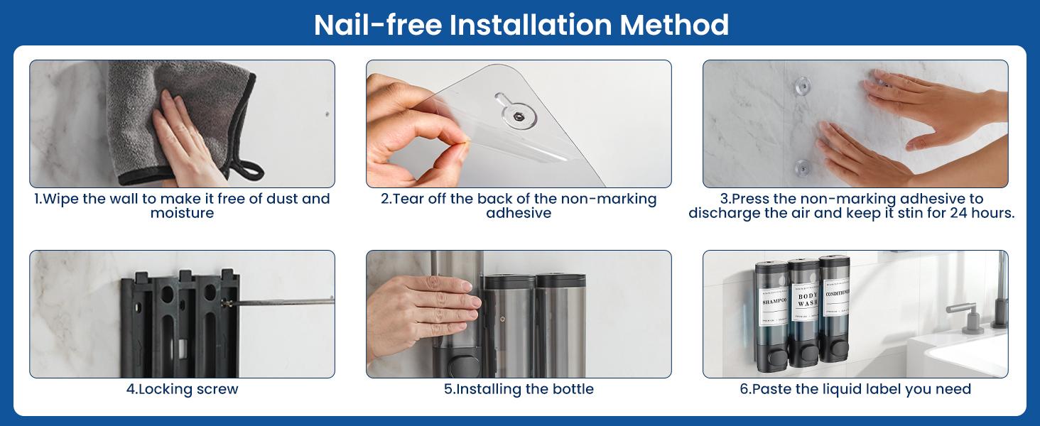 Zoronk Shampoo and Conditioner Dispenser,Unisense Shower Soap Dispenser Transparent 3 Chamber No Drill Wall-Mounted Shampoo Dispenser for Shower Luxury Wall Mounted Shower Dispenser for Bathroom Hotel Large Capacity,Dark Gray Home Goods Black