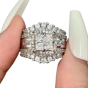 Square Five-in-One Ring for Women, S925 Sterling Silver Micro Pave CZ Stones Halo Design - Perfect Gift for Girlfriend or Wife Jewelry Elegant Daily Wear Stunning Luxurious