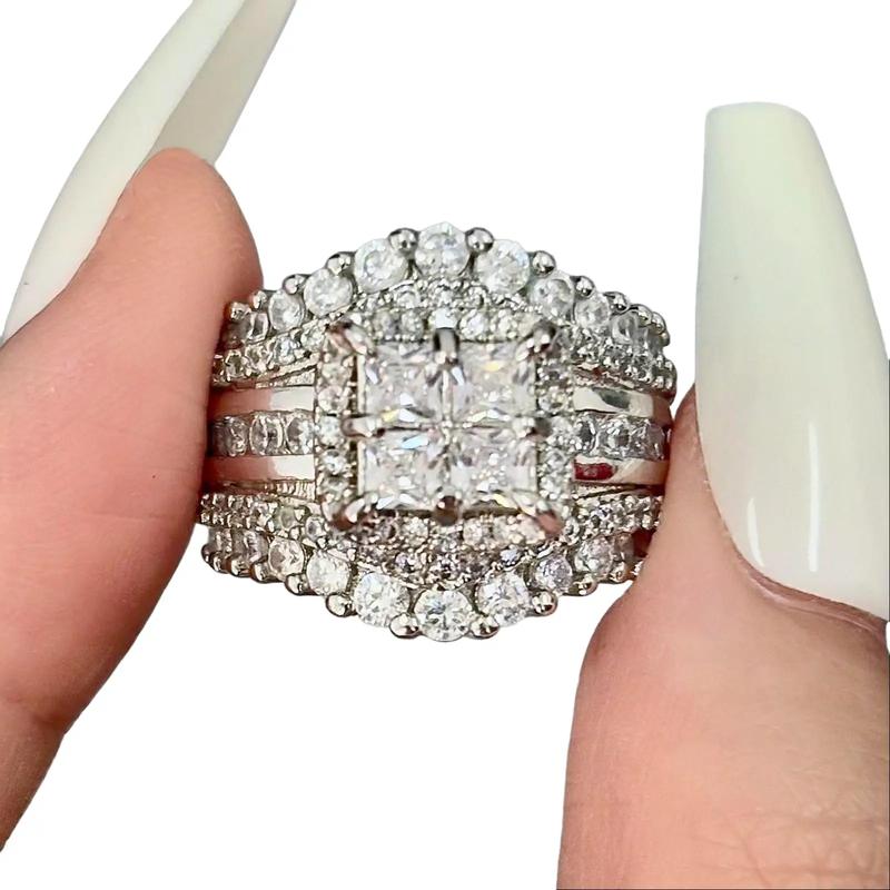 JJ CHIC Square Five-in-One Ring for Women, S925 Sterling Silver Micro Pave CZ Stones Halo Design - Perfect Gift for Girlfriend or Wife Jewelry Elegant Daily Wear Stunning Luxurious