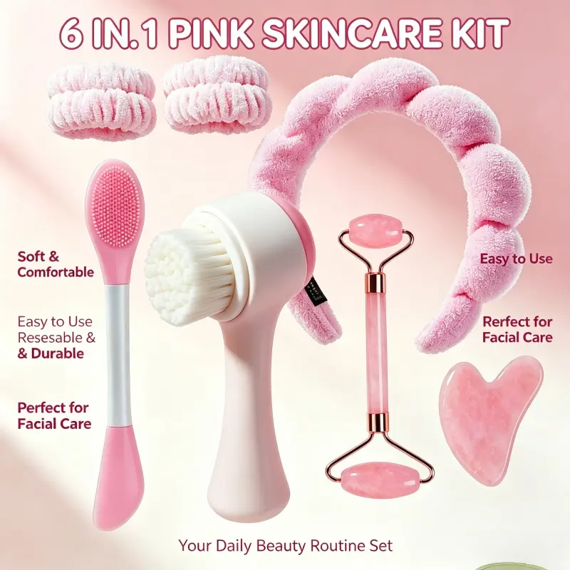 Adults' 7-Piece Facial & Body Care Tools Kit Set Pack, Self-Care Gift with Facial Beauty Massagers, Silicone Mask Brush, 3D Face Brush, Velvet Headband for Men and Women