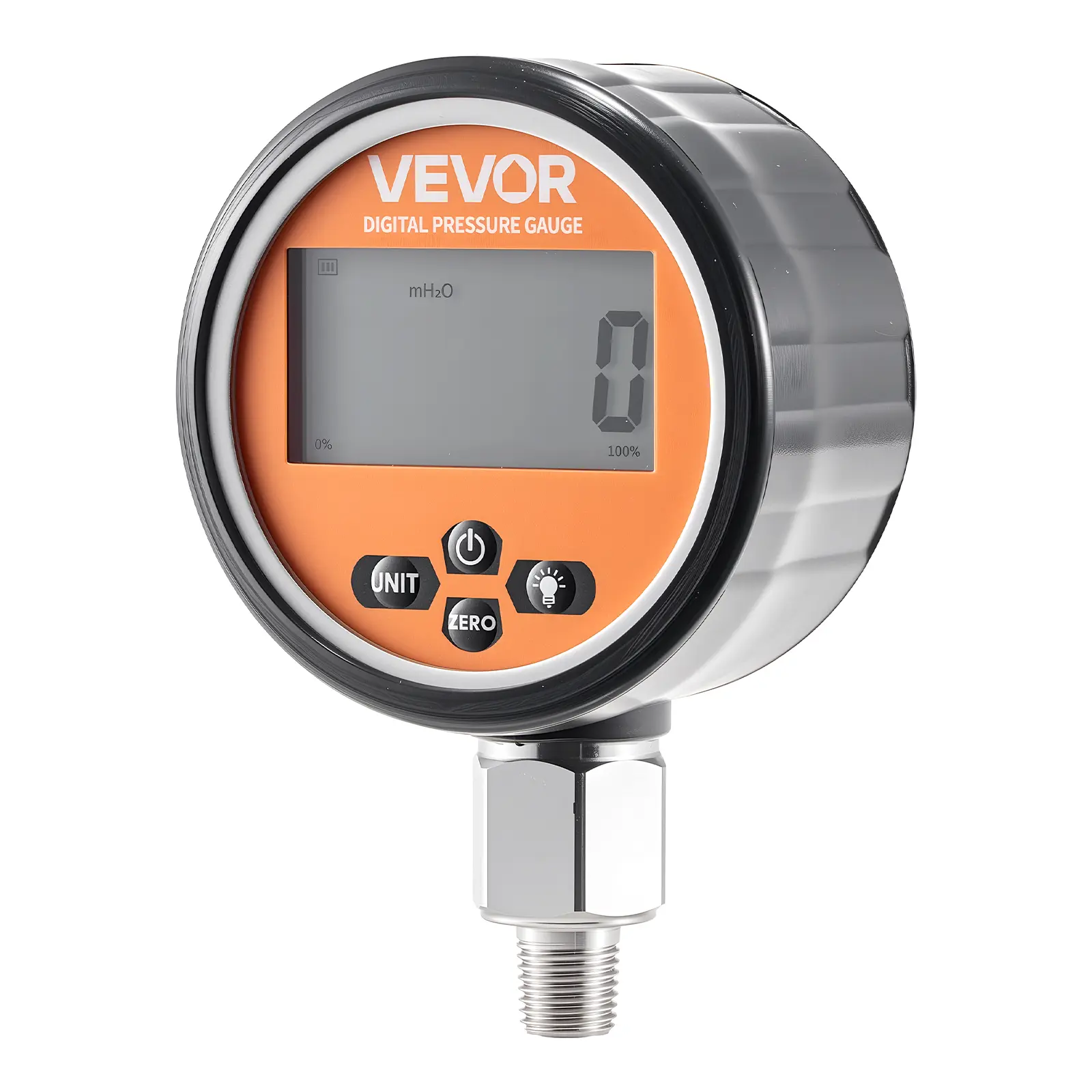 VEVOR Digital Hydraulic Pressure Gauge, Automotive Vehicle Tool with 0-10000 PSI (0-700 Bar) Sensor, 1/4 in NPT Base Entry, Stainless Steel Housing, Peak Hold, Unit Switch, Waterproof, Dustproof, Backlight Display for Excavators, Impact‑Safe Cover