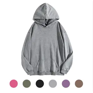 Men's and women's oversized acid washed hoodie pullover sweatshirt retro loose winter long sleeved shirt set T-shirt and hoodie casual street top