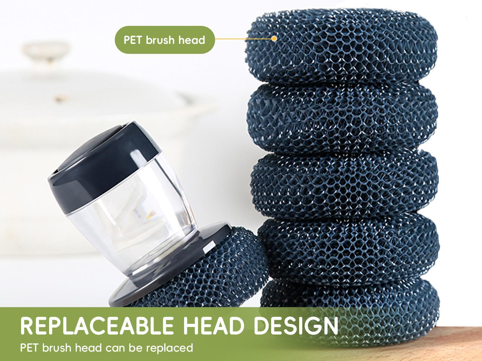 Automatic Soap Dispensing Dish Brush with Press Button – One-Hand Cleaning Scrubber for Frying Pans, Plates, Dishes and Small Bowls