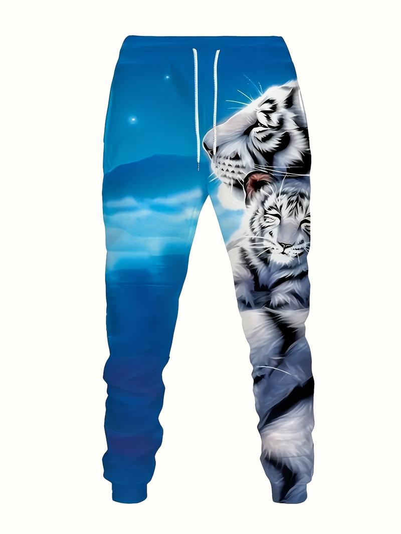 Men's casual 2-piece set, lion ink print hoodie and sweatpants, spring and autumn fashion outfit