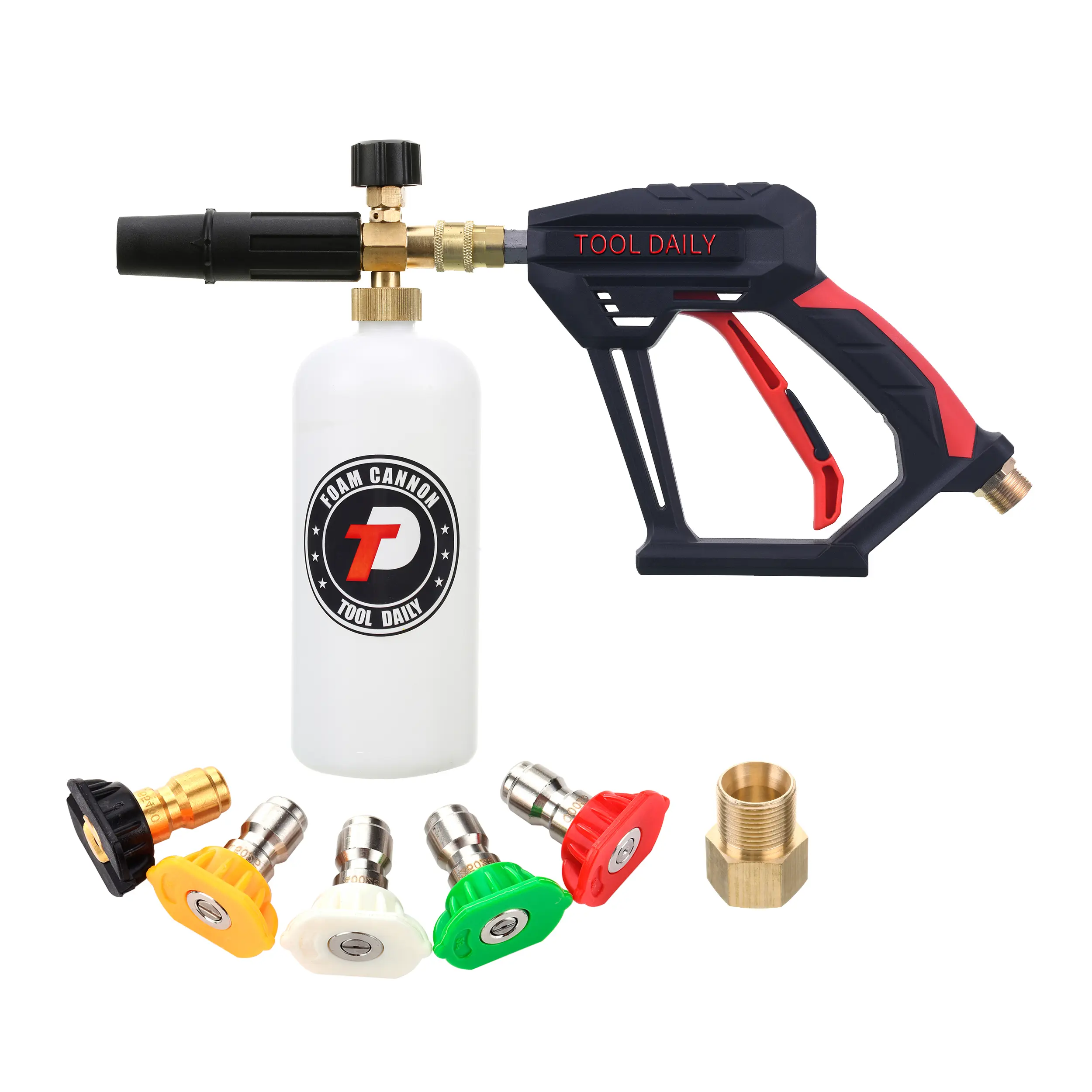 Tool Daily Short Car Wash Accessory Wand, 1/4 Inch Quick Connector, 5 Power Washer Nozzles, 1L Capacity Pressure Washer Sprayer with Foam Cannon & Foam Cleaner Spray, Power Washer Nozzle,father'sdaygifts,car accessories