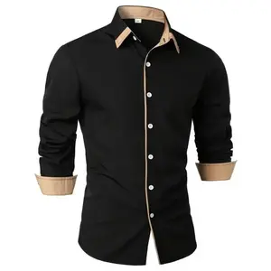 [Stylish Men's Color Block Shirt] Color Block Long Sleeve Button Up Shirt - Stylish Men's Spring Fall Blouse for Banquet Dating Collar Menswear Top