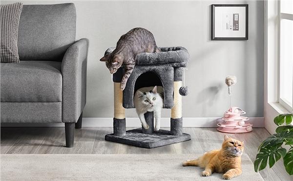 Yaheetech 23.5″ H 2-Level Christmas Cat Tree Tower Condo with Wide Perch and Scratching Posts Cat Pet Climbing Tower, Cat House Activity Center Furniture for Kittens, Cats and Pets