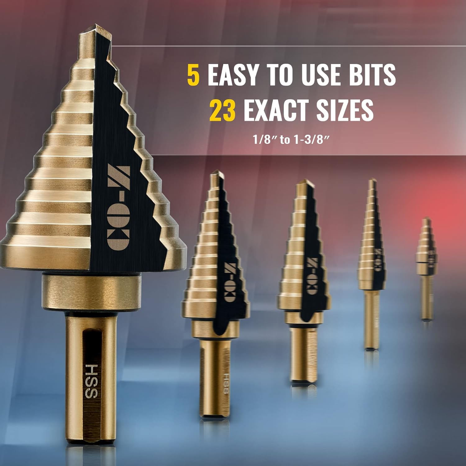 5PCS Titanium Step Drill Bit Set, High Speed Steel Cone Drill Bits 50 Sizes Multi-Hole Cutting Tool, Metal Hole Cutter for Iron Copper Wood Plastic Fiberglass, DIY Industrial Hand Tools, Perfect Father's Day Gift for Dad 5PCS Titanium Step Drill Bit Set, High Speed Steel Cone Drill Bits 50 Sizes Multi-Hole Cutting Tool, Metal Hole Cutter for Iron Copper Wood Plastic Fiberglass, DIY Industrial Hand Tools, Perfect Father's Day Gift for Dad