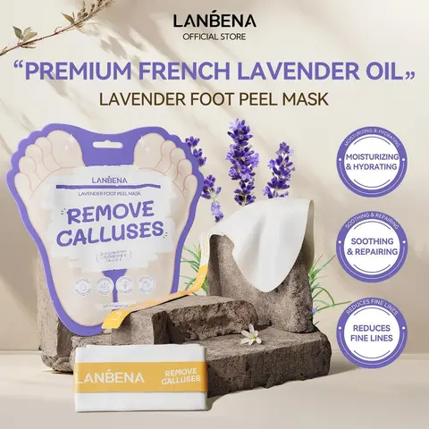 LANBENA Lavender Peeling Foot Mask, Alcohol-Free Collagen Callus Remover, Exfoliating Treatment for Rough Heels Repair & Baby Soft Smooth Feet