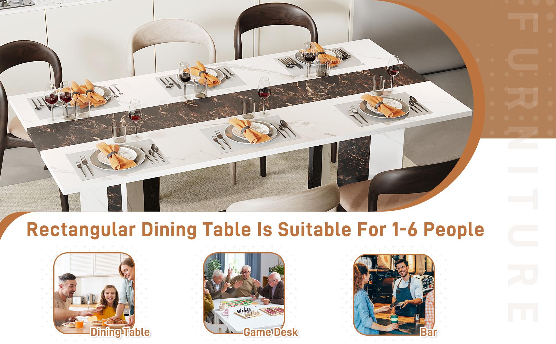 71 Inch Modern Marble-Color Rectangular Dining Table for 6-10 People with Waterproof Wood Top & Adjustable Legs for Kitchen Living Room