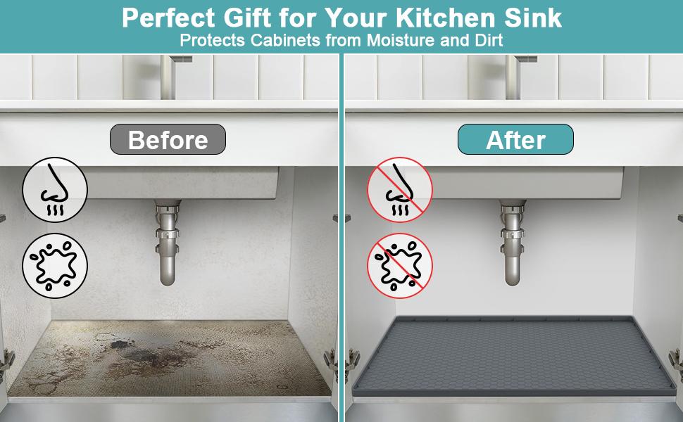 MECHEER Silicone Under Sink Mat Waterproof 34" x 22" for Kitchen Bathroom Cabinets Tray,Shelf Coasters Organization Liner Tableware, Home Improvement