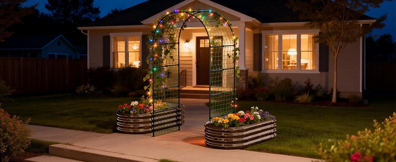 Lilypelle Galvanized Raised Garden Bed Set – 2-in-1 or 3-in-1 Planter Boxes with 71" or 87" Trellis for Climbing Plants, Outdoor Gardening Raised Beds with Climbing Net for Fruits, Vegetables, Flower