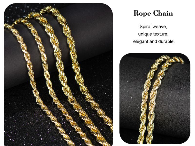 Holylegend 14K Real Gold-Plated Rope,Miami, Figaro,Cuban Necklace Chain 24 Inches Long,Tarnish-Free, 8mm/10mm Width, Secure Clasp