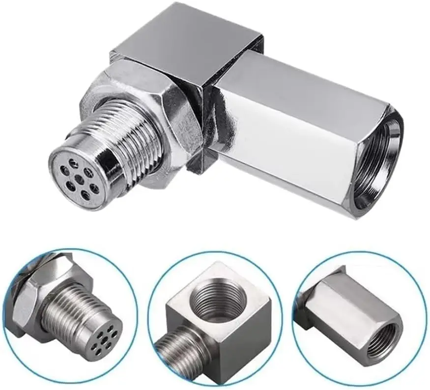 90° Elbow M18x1.5 Exhaust Spacer Plug Kit with Filter Mesh, Automotive Catalytic Converter Repair Fitting, Clear P0420 P0430 Code & Remove Vehicle Engine Alert Lamp