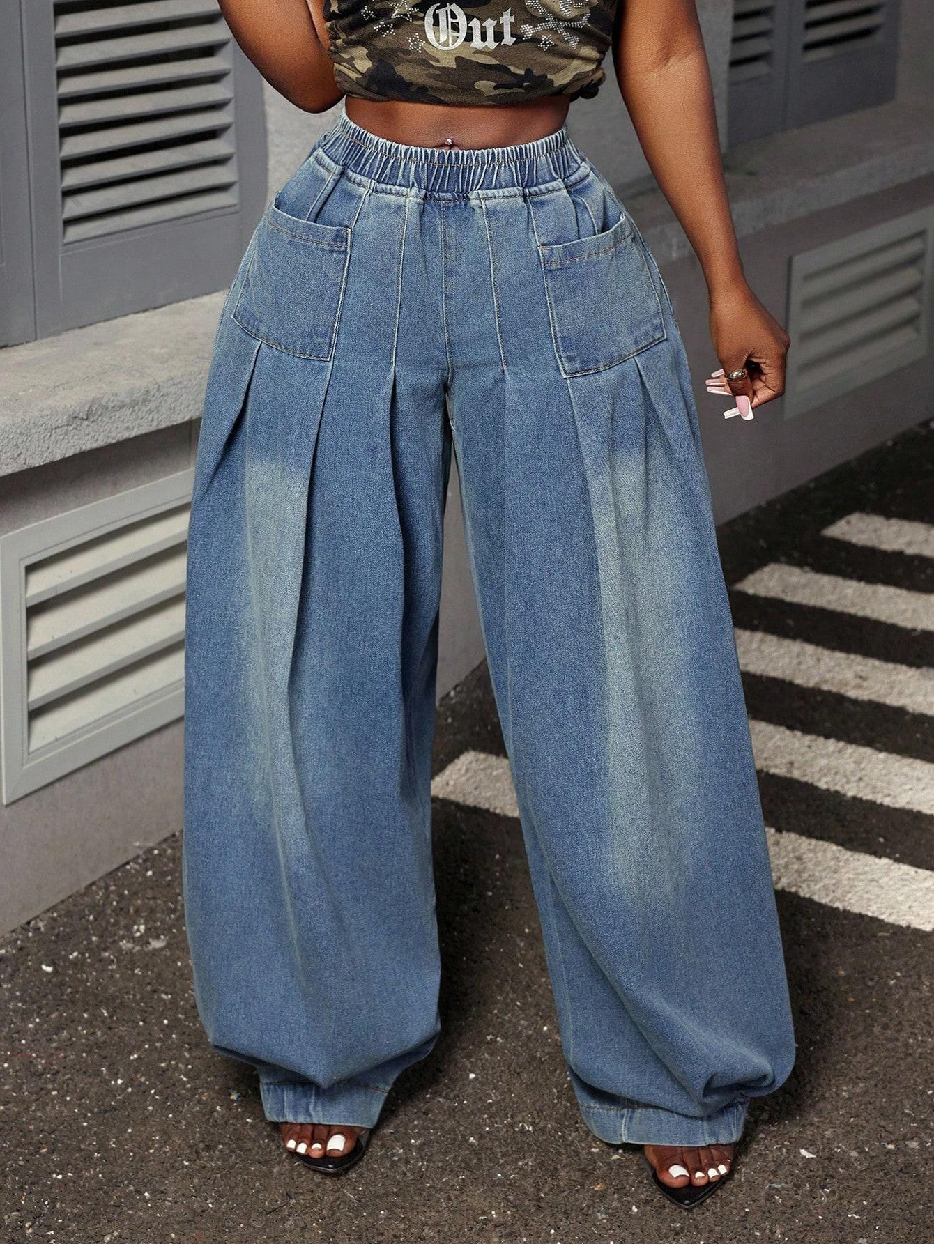 Elengatine Women's Elastic Waist Denim Pants – Relaxed Slouchy Wide-Leg Jeans, Soft Comfortable Baggy Fit for Casual Daily Wear, Lounge & Travel Elengatine Women's Elastic Waist Denim Pants – Relaxed Slouchy Wide-Leg Jeans, Soft Comfortable Baggy Fit for Casual Daily Wear, Lounge & Travel