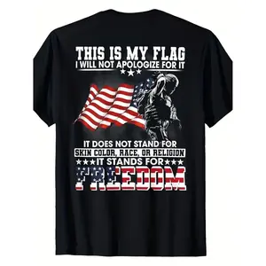 "This Is My Flag I'll Never Apologize for It" T-Shirt - American Flag & Muscle Outline Patriotic Tee - Statement Shirt Suitable for Patriotic Events, Freedom Celebrations & Daily Wear