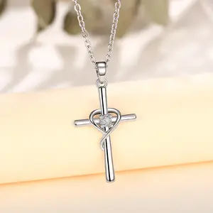 925 Sterling Silver Cubic Zirconia Classic Infinity Cross Pendant Necklace for Women and Girls Jewellery Gifts