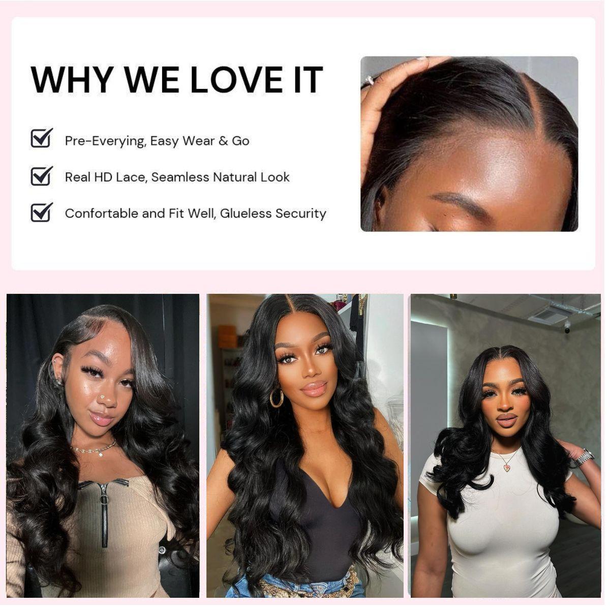 [30inch=$86] 5x5 Glueless Wig Body Wave 100% Human Hair Wigs Wear and Go Wigs Natural Black, 5x5 Pre-Cut HD Lace Closure Wig Pre-Plucked Hairline, Affordable Human Hair Wigs For Black Women
