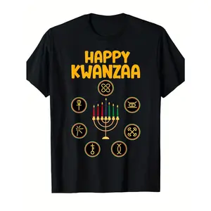 Men'S & Women'S Kwanzaa Seven Principles Kinara T-Shirt |   Comfortable Breathable Casual Round Neck Short Sleeve Tee for African Celebrations, Trendy and Fashionable, Universal Fit, Machine Washable, Suitable for All Occasions