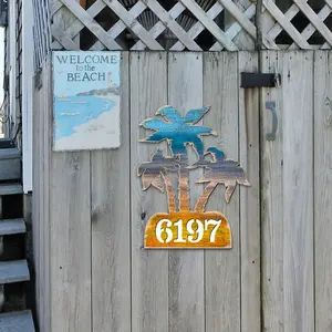 Designocracy MA8198415-12 12 in. Palm Coastal Trees House Number Sign Decor
