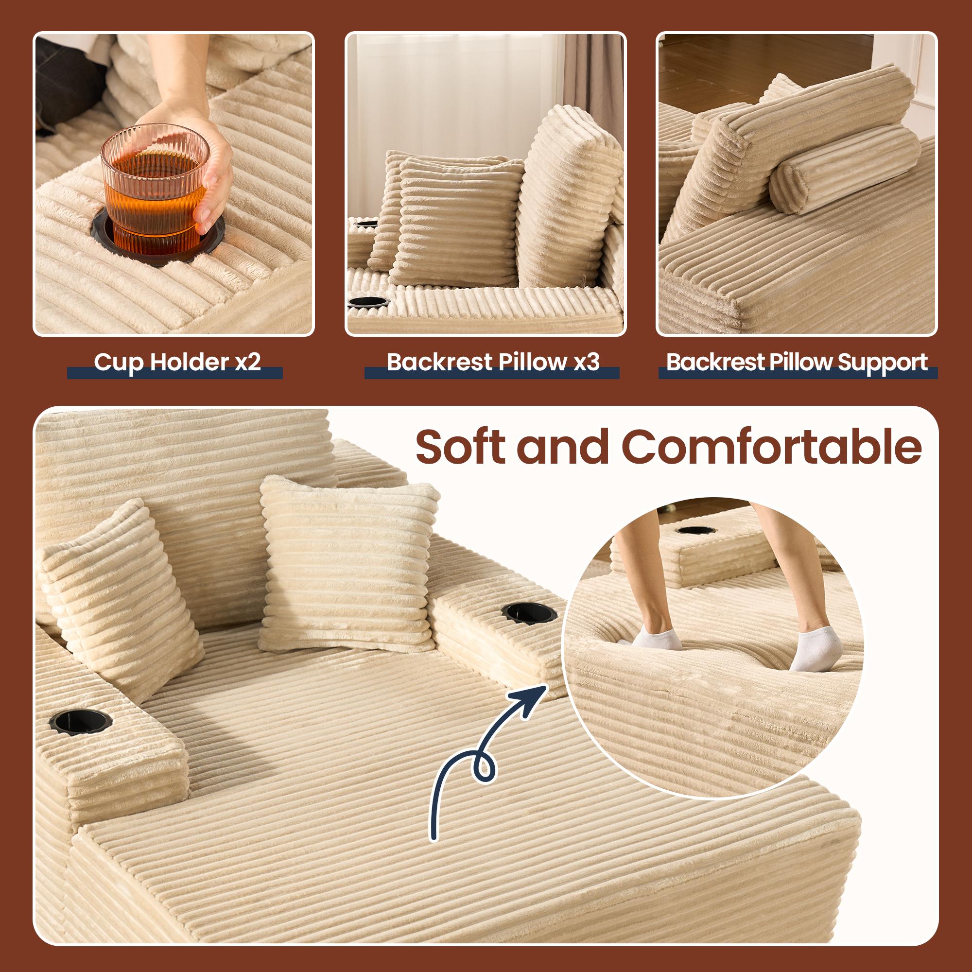 XIZZI 67 " Oversized Upholstered Sofa Bed with Cup Holders & Fluffy Plush Faux Fur Cloud Design for Living Room, Comfort Boneless love chair modern, lazy sofa bed, Lovesac Deep Seat, No assembly required