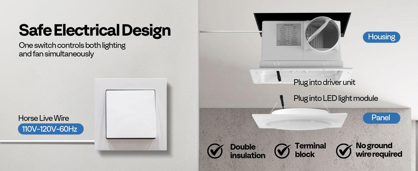 VIVOHOME Autoflow Bathroom Exhaust Fan with Light & Humidity Sensor (30-110-160CFM) - 2700K/4000K/5700K & Energy Efficient EC Motor, Constant Airflow (Install Kit, 4-in Duct) VIVOHOME Autoflow Bathroom Exhaust Fan with Light & Humidity Sensor (30-110-160CFM) - 2700K/4000K/5700K & Energy Efficient EC Motor, Constant Airflow (Install Kit, 4-in Duct)