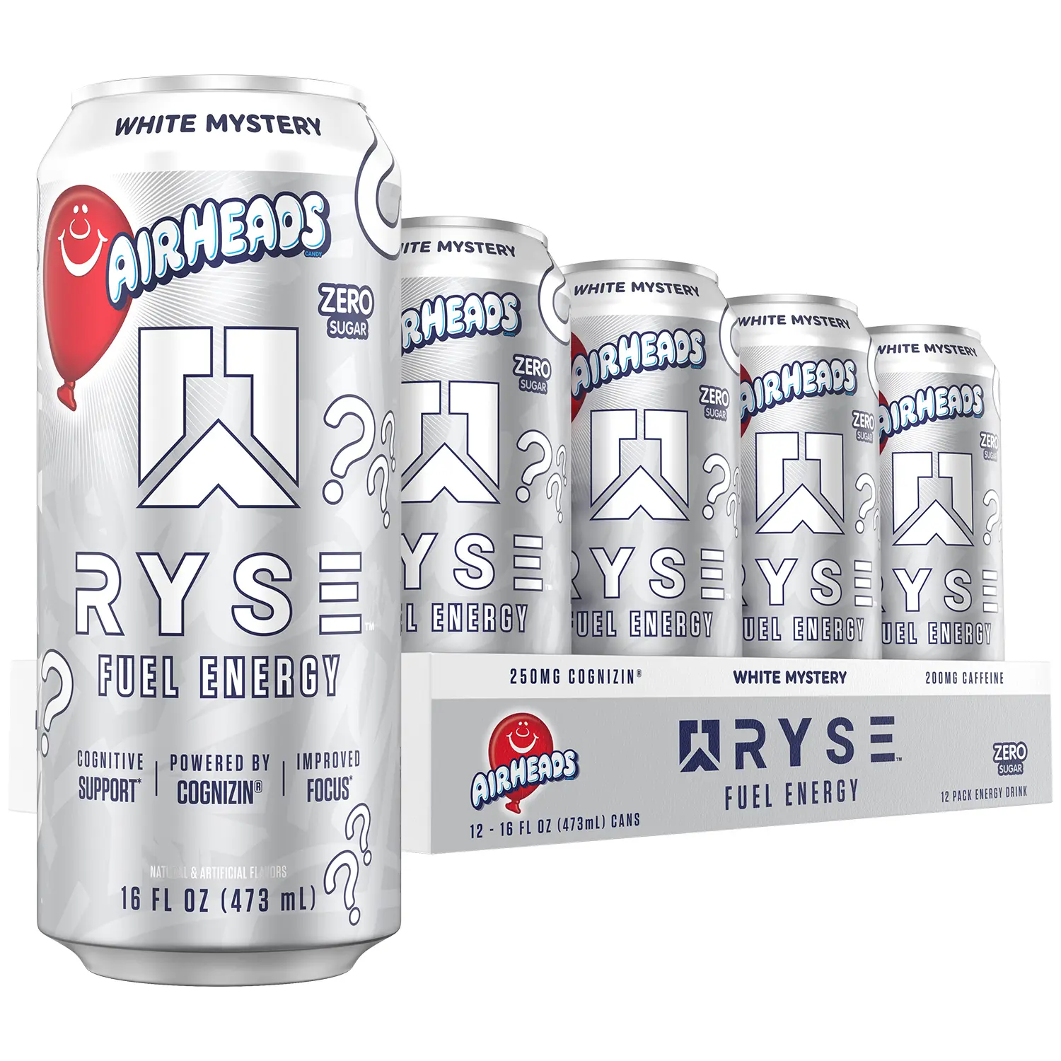 RYSE Fuel Energy Drink - Pack of 12 - 200mg Natural Caffeine, Taurine and Choline for Focus and Energy - Sugar-Free and Vegan - 16 fl oz