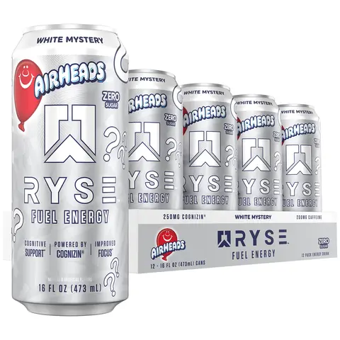 RYSE Fuel Energy Drink - Pack of 12 - 200mg Natural Caffeine, Taurine and Choline for Focus and Energy - Sugar-Free and Vegan - 16 fl oz