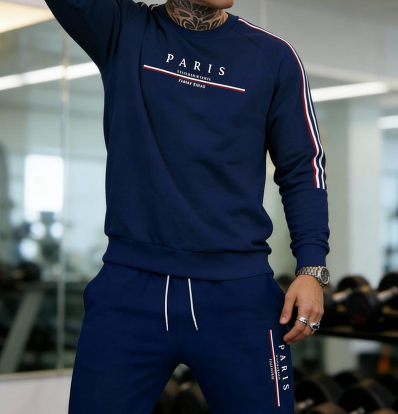 Paris Graphic Men's Coordinated Tracksuit Set - Crewneck & Joggers Comfortable Everyday Outfit for Stylish Men