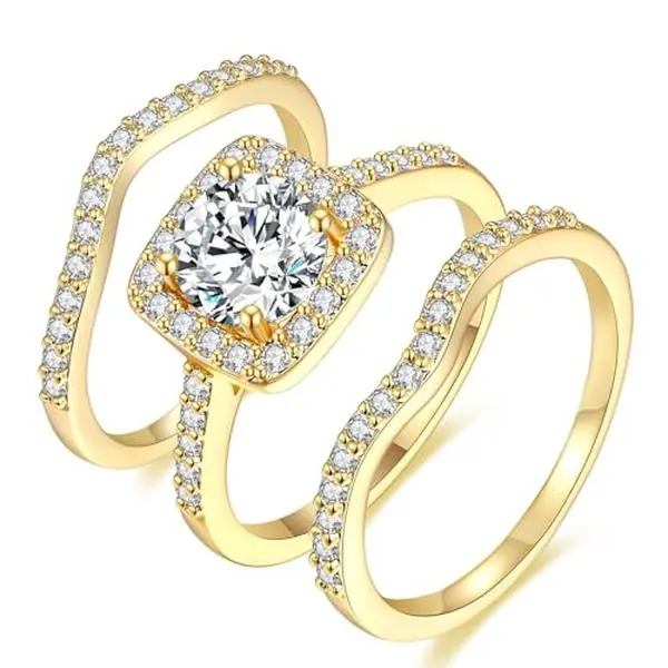 MDFUN 1.5 CT Round Opal Halo Stackable Ring Set Three-in-One Promise Engagement Wedding Bands Perfect Gift for Her R-0969 Vintage Bridal Elegant Everyday Ring