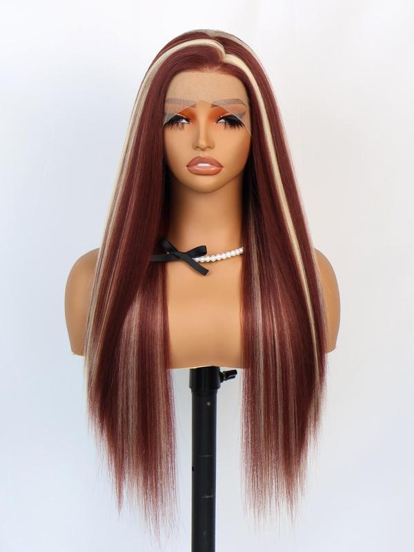 unique colorful highlight lace front syntheitc wig long red and blonde highlight glueless wig for women synthetic highlight lace front wig heat resistant fiber hair Glueless Half Wig