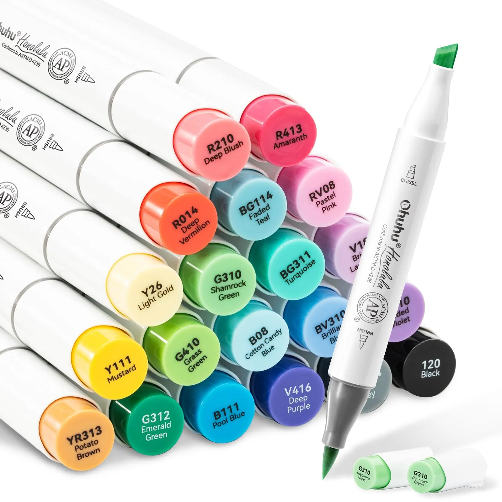 Ohuhu Alcohol Markers: Brush& Chisel / Fine - 24 Colors for Adult Coloring Refillable | AP Certified Refillable Art Marker Set Dual Tips Alcohol-based for Artist Beginner Drawing Illustration Sketching, New Look, Honolulu 2 & 2B Series of Ohuhu, Drawing S