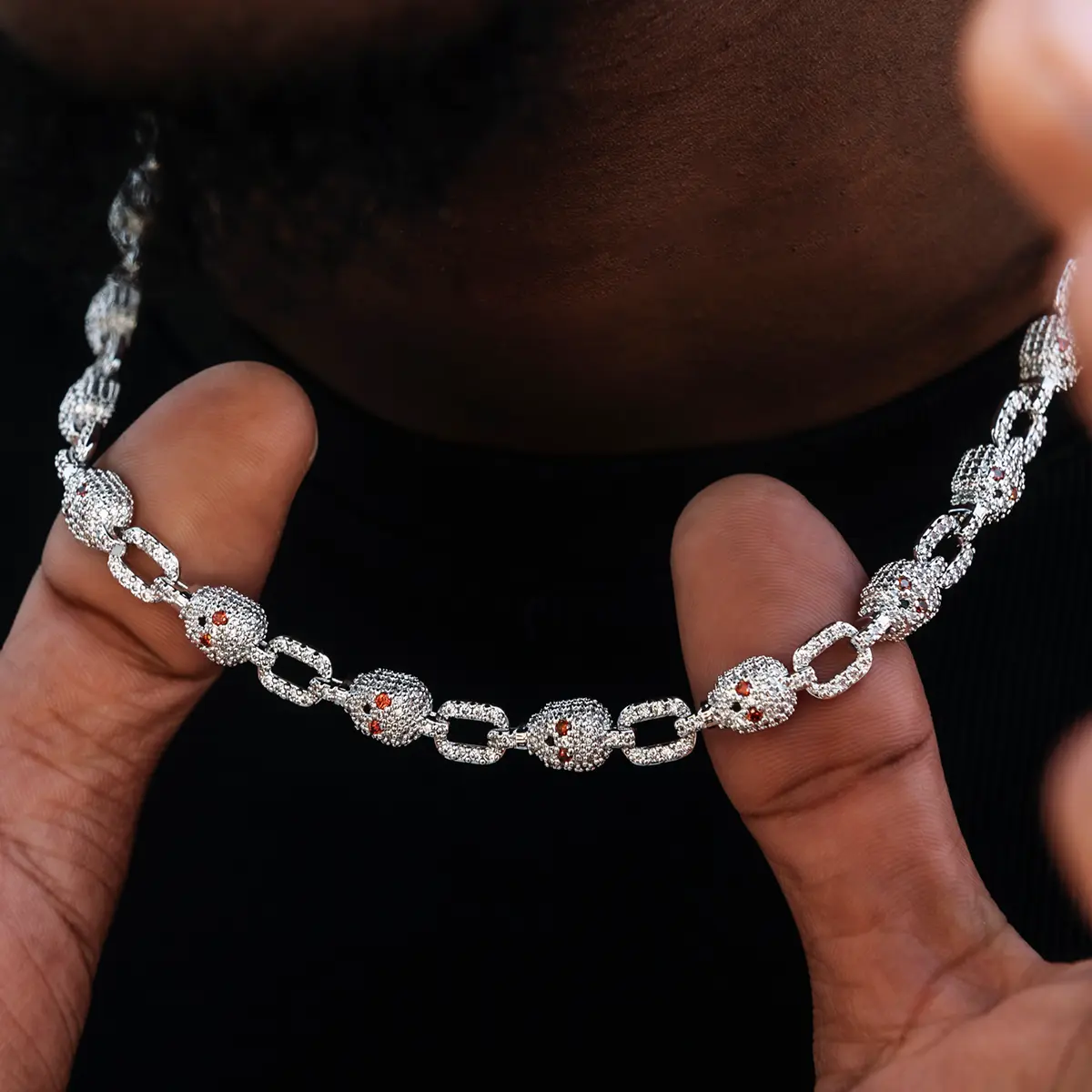 GLD Pave Skull Chain | 14k White Gold Plated, Hand-set stones- Perfect Gift